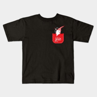 Gnome In Fake Pocket for Happy Valentines Day 2021 with Cute Love arrow Kids T-Shirt